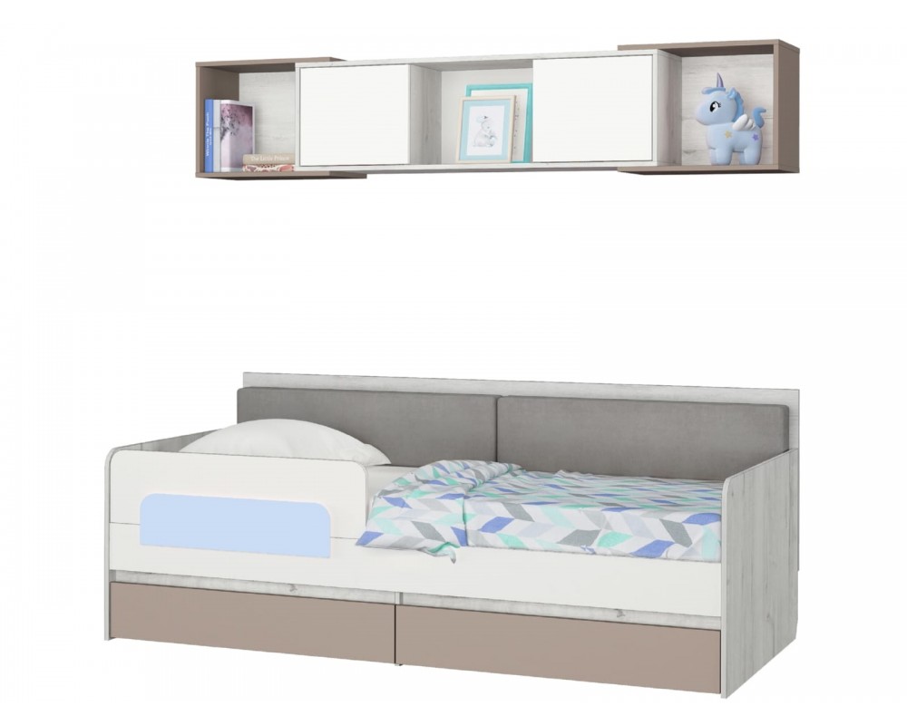 Кровать-тахта Зефир голубой с подушками с бортиком-5